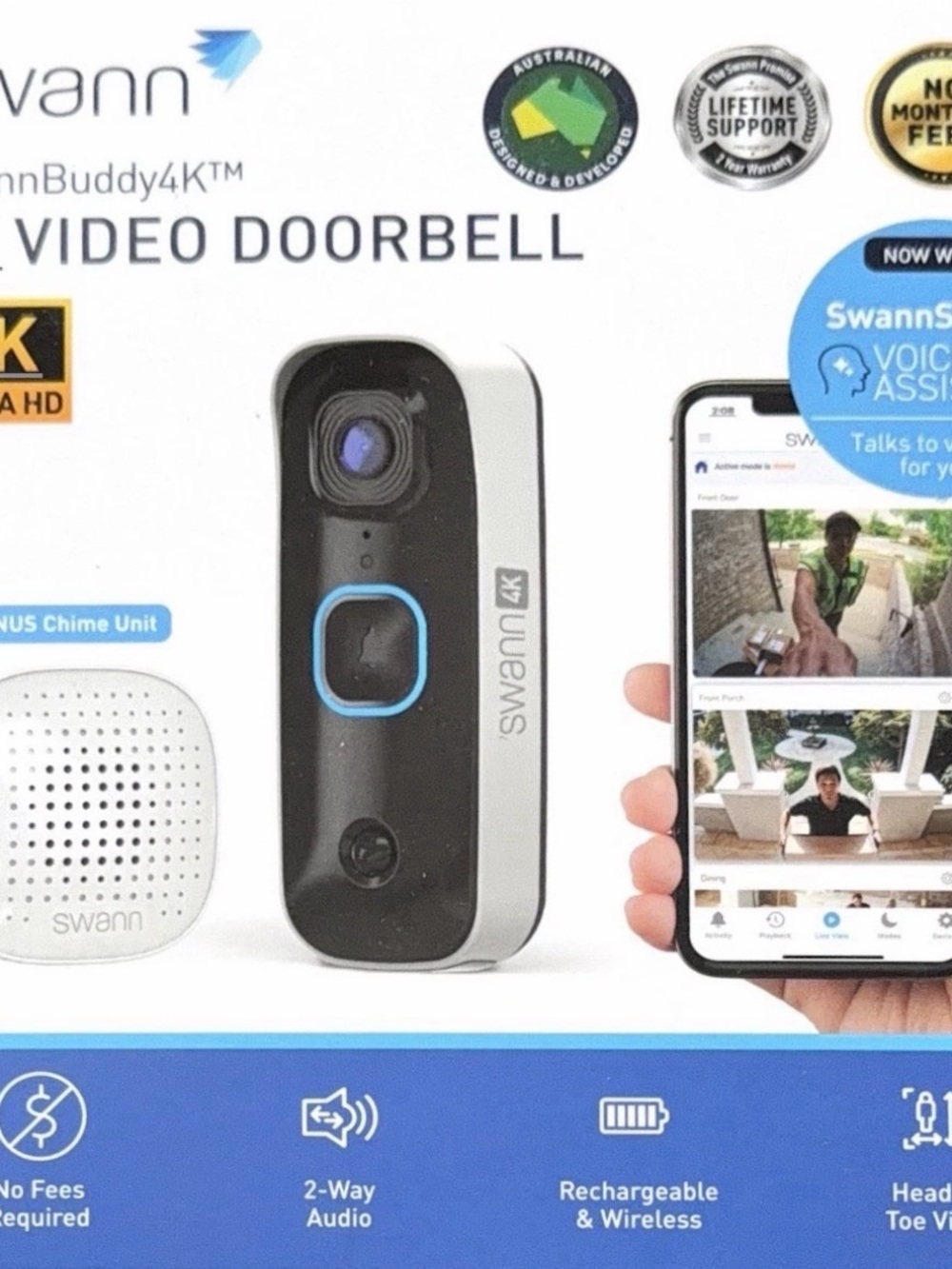 Swann 4K Wireless Video Doorbell & Chime | SwannBuddy4K NEW SEALED ✅